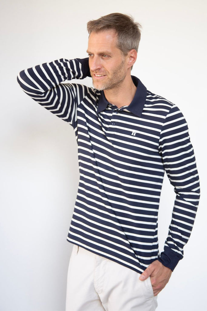 Polo anti-UV manches longues homme Mariniere Bleu Nuvées - KER SUN